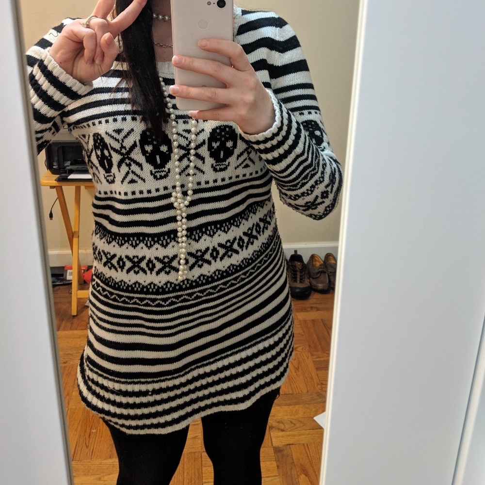 Skull stripe ugly christmas sweater dress